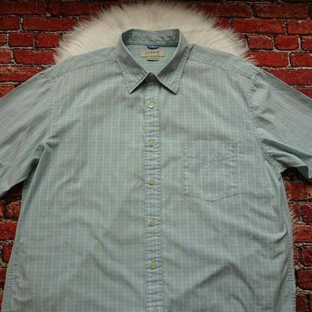 J. Crew Men's Plaid Button-Down Shirt Top Short Sleeves Career Casual Relaxed XL